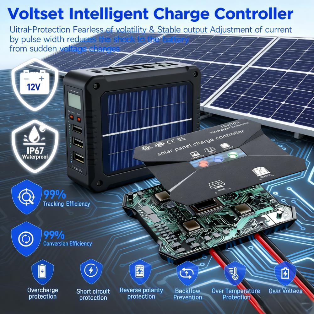12V Solar Battery Charger, 20W Waterproof with MPPT Controller for Multiple Vehicles
