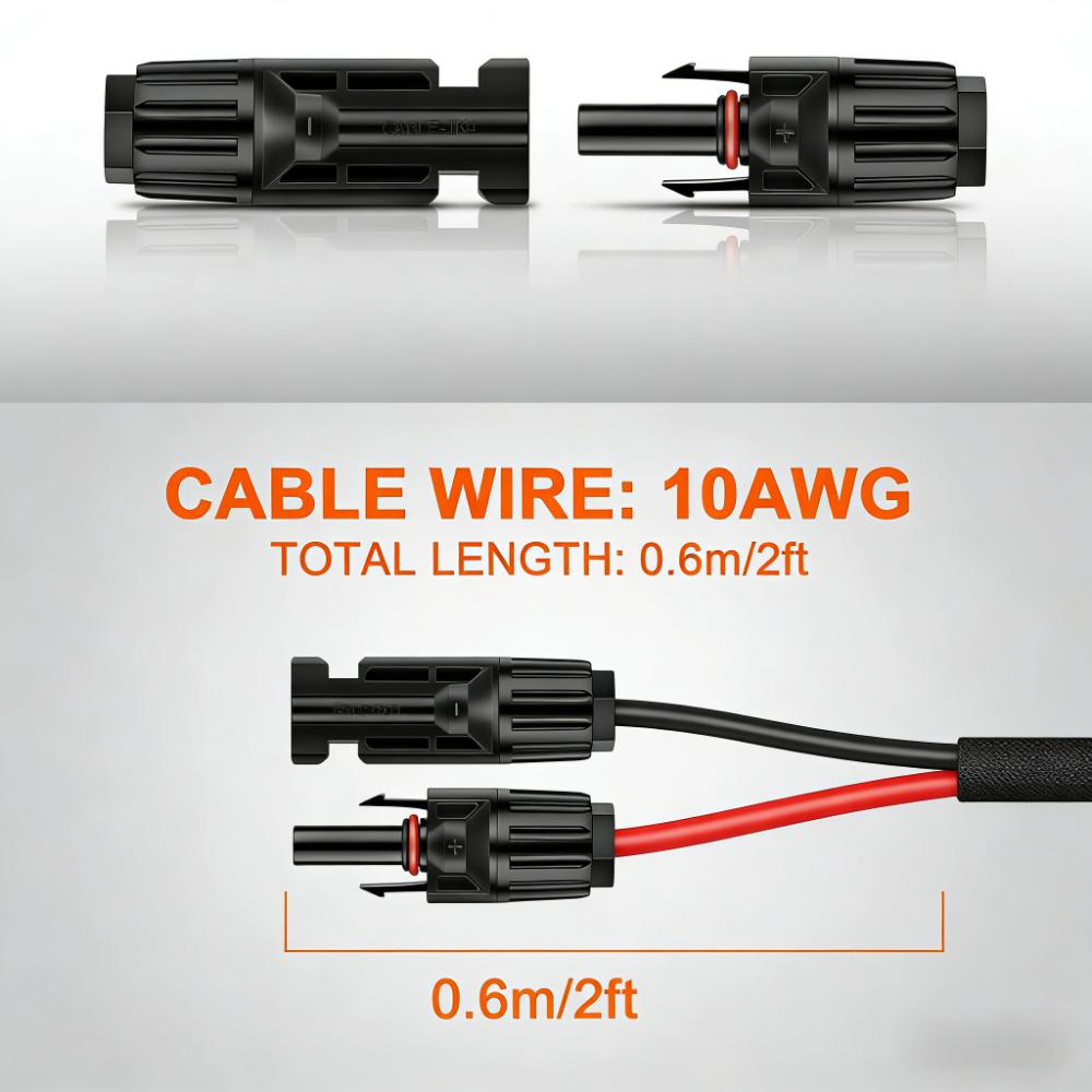 Solar Panel Cable, 2FT 10AWG with SAE Adapters & Polarity Reverser