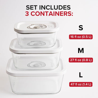 3-Pack Vacuum Seal Glass Food Storage Containers