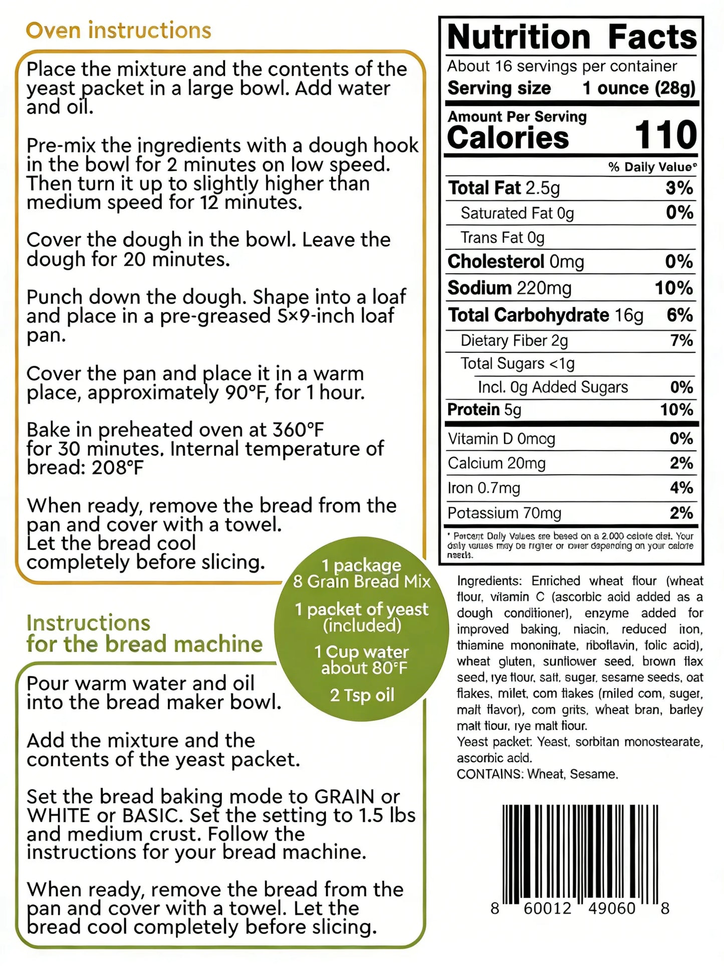 -Pack 8-Grain Bread Mix, All-Natural, for Bread Machine & Oven