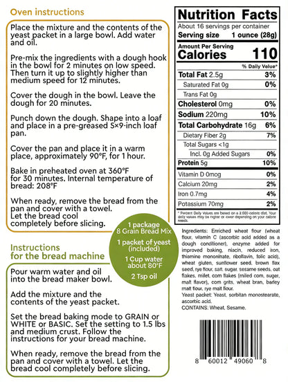 -Pack 8-Grain Bread Mix, All-Natural, for Bread Machine & Oven