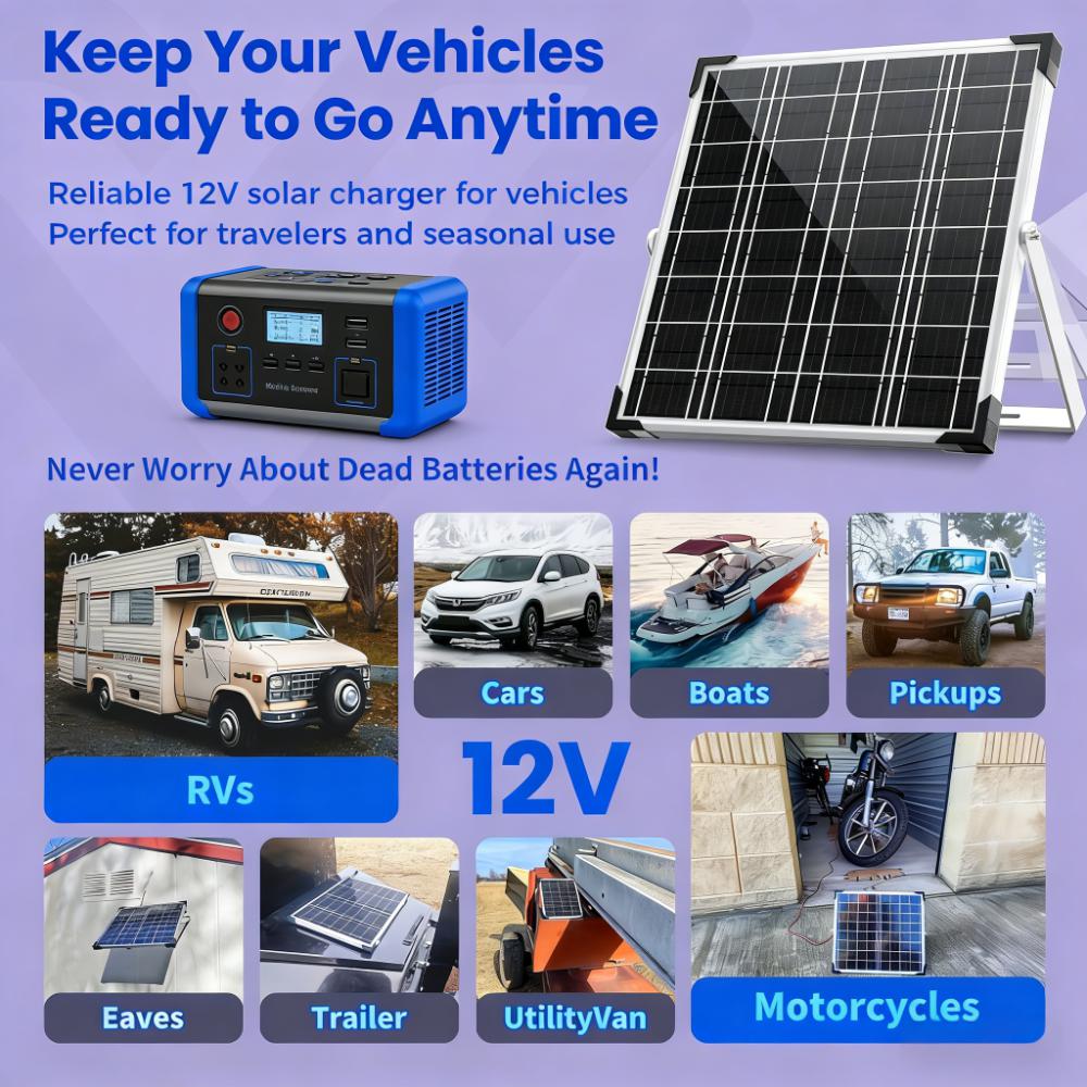 12V Solar Battery Charger, 20W Waterproof with MPPT Controller for Multiple Vehicles