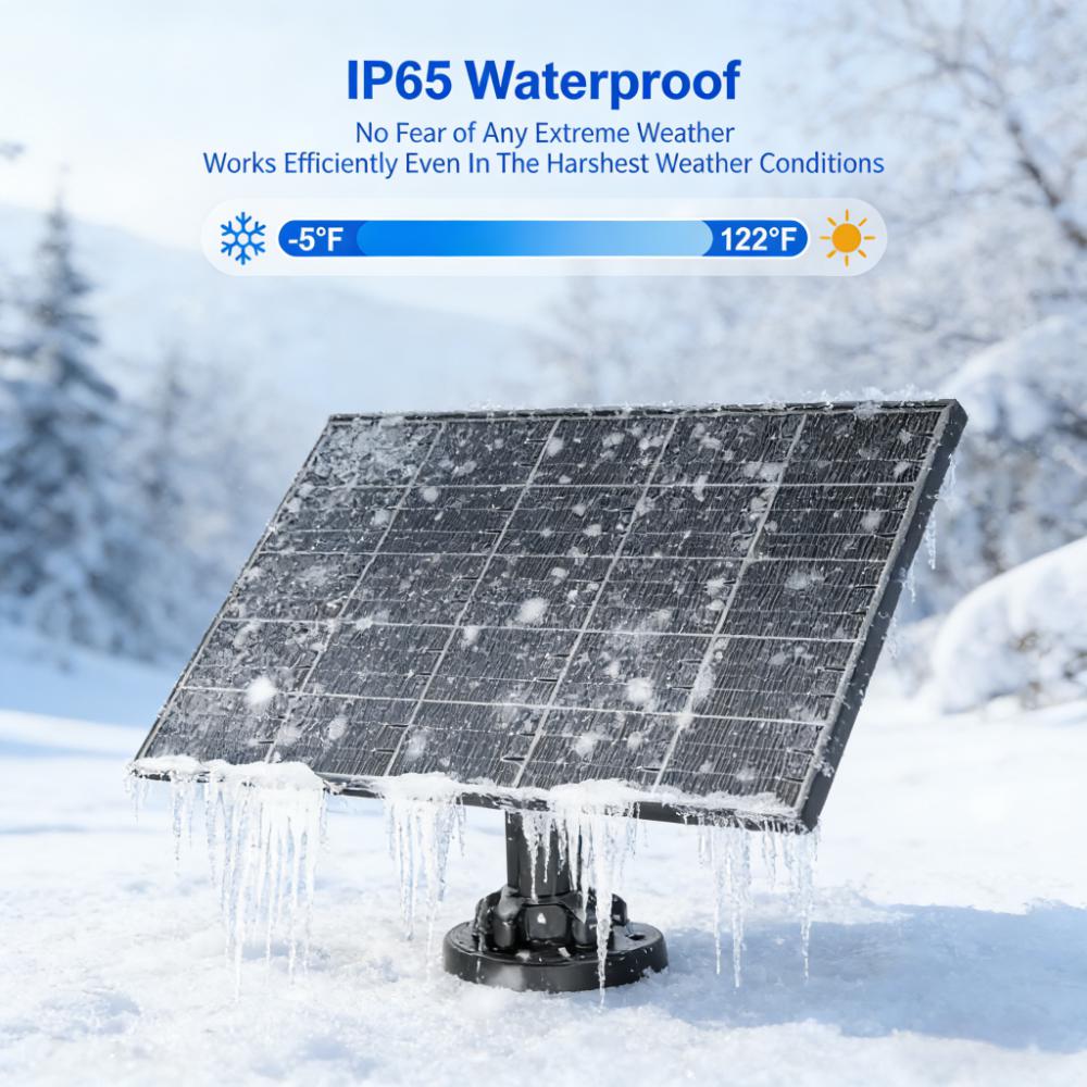8W Solar Panel for Camera, IP65 Waterproof, Dual Ports & 9.8ft Cable