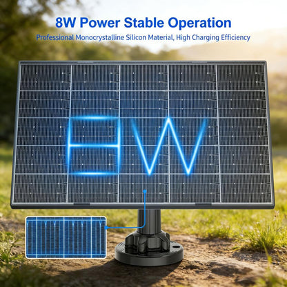 8W Solar Panel for Camera, IP65 Waterproof, Dual Ports & 9.8ft Cable