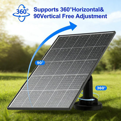8W Solar Panel for Camera, IP65 Waterproof, Dual Ports & 9.8ft Cable